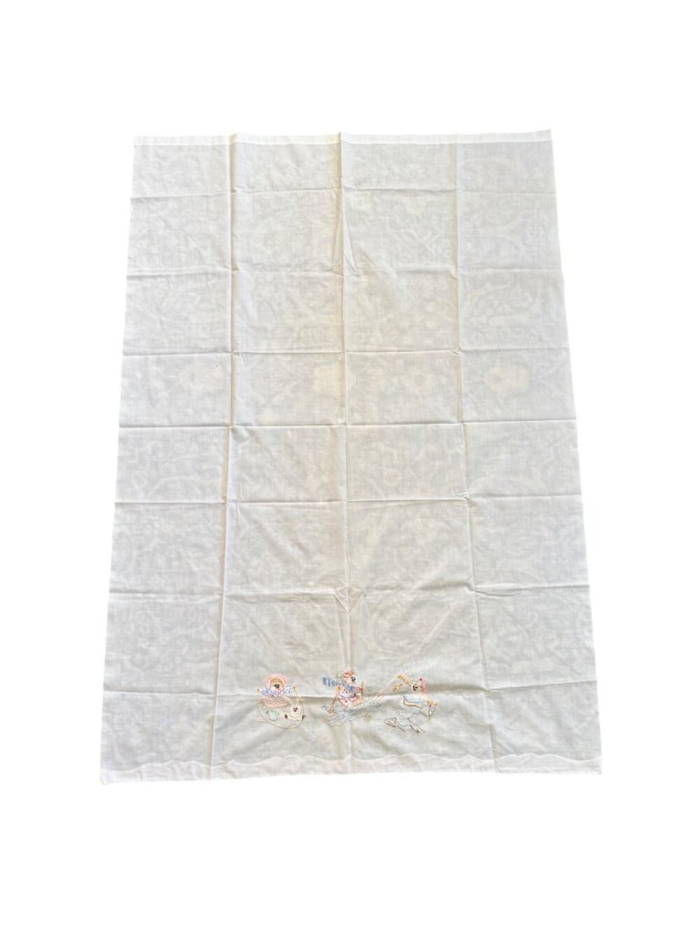 Vintage Embroidered Baby Crib Flat Sheet Jump Rope Skiing Baseball White Pink - Picture 7 of 9